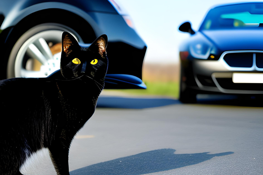 "The car passed by the park, followed by a black cat." "The car passed by the park, followed by a black cat."