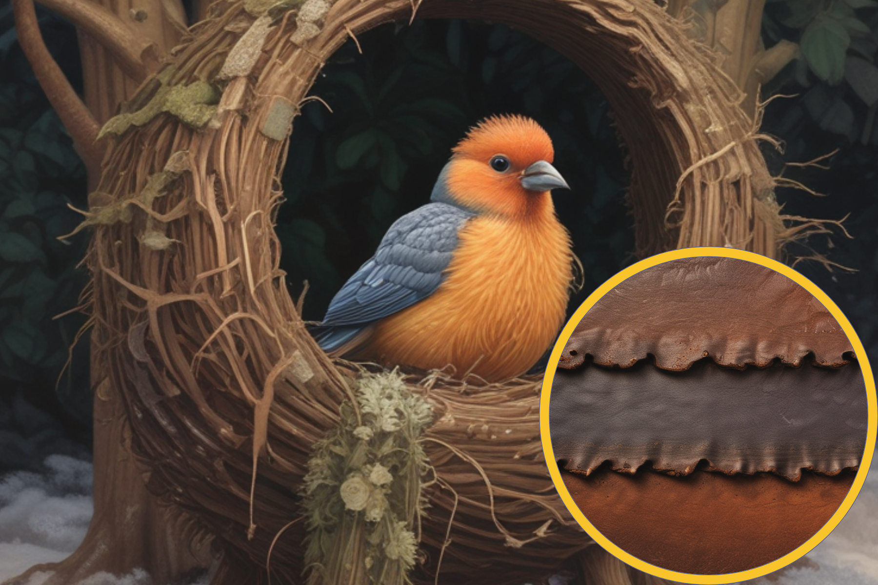 Either the leather weathered the other day's wild thunderstorm, or the feathered bird found a cozy place to hide. Either the leather weathered the other day's wild thunderstorm, or the feathered bird found a cozy place to hide.